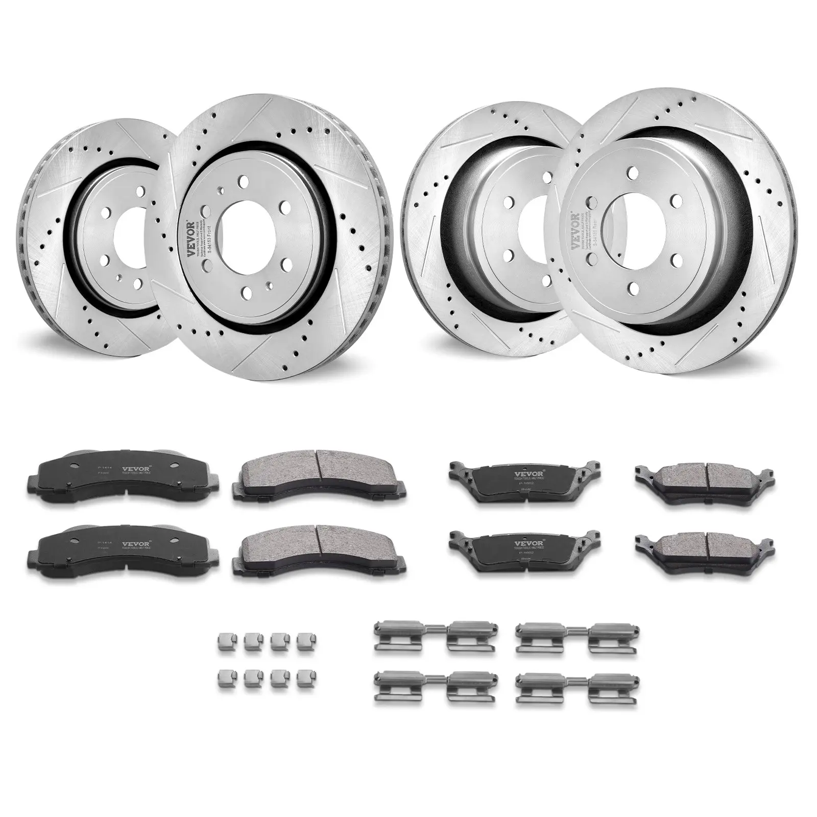 【DealsForYouDays】VEVOR Front and Rear Brake Kit Compatible with 2012-2020 Ford F-150(MPB Only), Drilled and Slotted Brake Rotors Ceramic Brake Pads Replacement, 13.8" Front Rotors 13.7" Rear Rotors