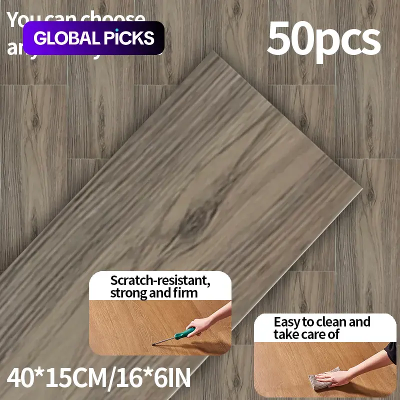 50pcs Self-Adhesive Vinyl Wood Grain Floor Tiles, Thick Peel and Stick, Multi-Color Wood Pattern, Easy Installation, Kitchen Dining Bedroom Decor, Wood Flooring Tiles #GLOBAL PICKS
