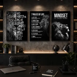 Lion Pattern framed Painting, 3 Counts/set Inspirational Wall Art, Wall Decor for Home Living Room Bedroom Office, Ornaments, Canvas Wall Art Print, Inspirational Lion Poster Set, Animal Wall Decor for Man Cave Gym Dorm, Gift for Men