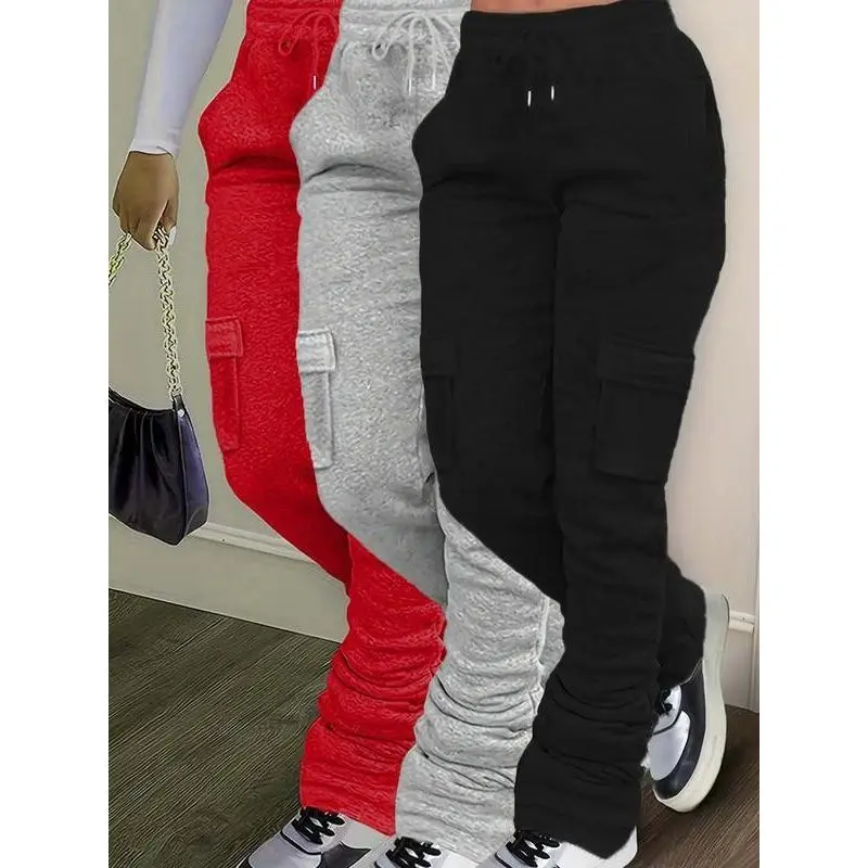 Women's Solid Drawstring Elastic Waist Sweatpants, Casual Pocket Design Jogger Pants for Daily Wear, Ladies Bottoms for All Seasons, Active Wear, Athletic Pants for Women, Leg Joggers, Sports Pants