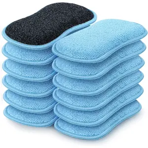 12 Pack Multi-Purpose Scrub Sponges Kitchen, Dish Sponge, Non-Scratch Microfiber Sponge for Efficiently Cleaning Dishes, Pots, and Pans, Blue