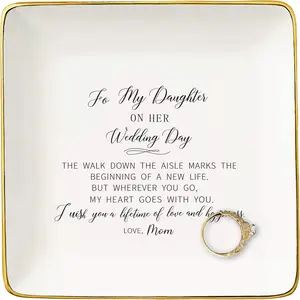 Bride Gifts from Mom-to My Daughter On Her Wedding Day-Wedding Day Gifts for Bride-Bridal Shower Present for Daughter-Hen Night Bachelor Party Present-Ceramic Jewelry Tray Trinket Holder Ring DishGift.