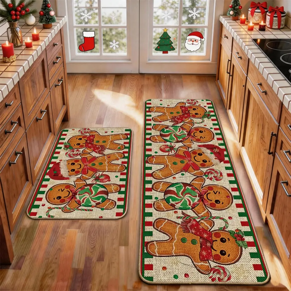 2 Pcs Christmas Kitchen Rug Mat Gnomes Gingerbread Tree Santa Clause Snowflake Red Black Floor Mat Set Farmhouse Kitchen Rug Non Slip Restaurant Floor Dining Room Laundry Room Decor Carpet Mat Winter Decor Home Decor Rug