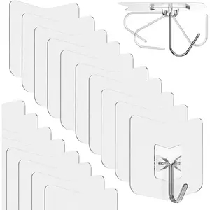 Heavy Duty Shower Hooks 12 Pack - Holds 15 lbs, No Drill Stick Plastic Adhesive Hook Hangers for Hanging Towel Bathroom, Kitchen, Cabinet - Strong Wall Hanger for Ornaments, Apartment Bedroom