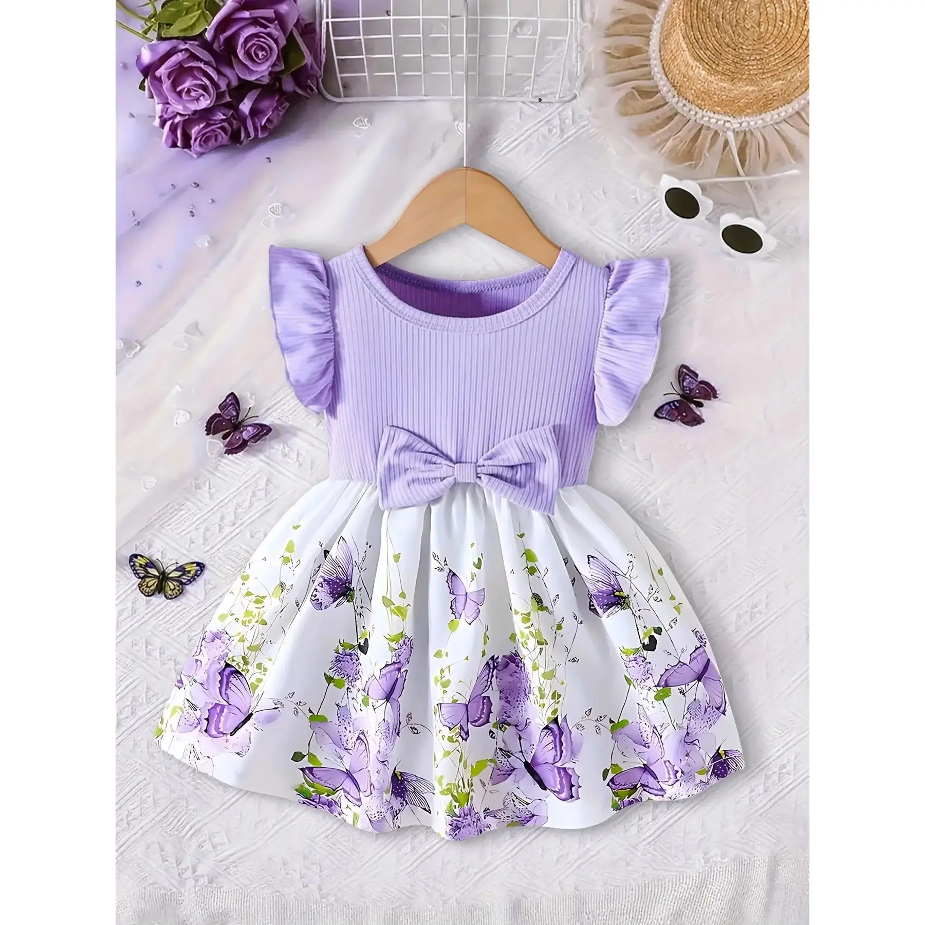 Cute Butterfly Print Dress for Baby Girls, Sweet Sleeveless Party Gown, Ideal for Outdoor Walks and Parties, Baby Girl Clothing, Baby Girl Clothes