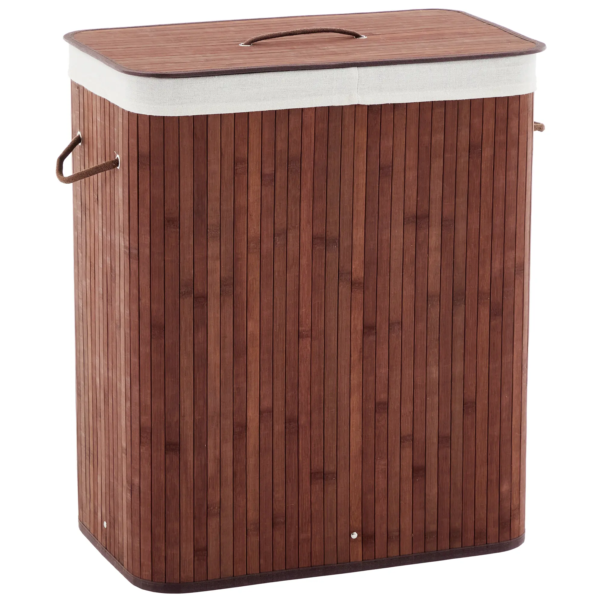 Slim Wooden Laundry Hamper with Lid, 106L/27.5 Gal Collapsible Wooden Laundry Basket, Removable 4-Section Washable Liner Bag, Carry Handles
