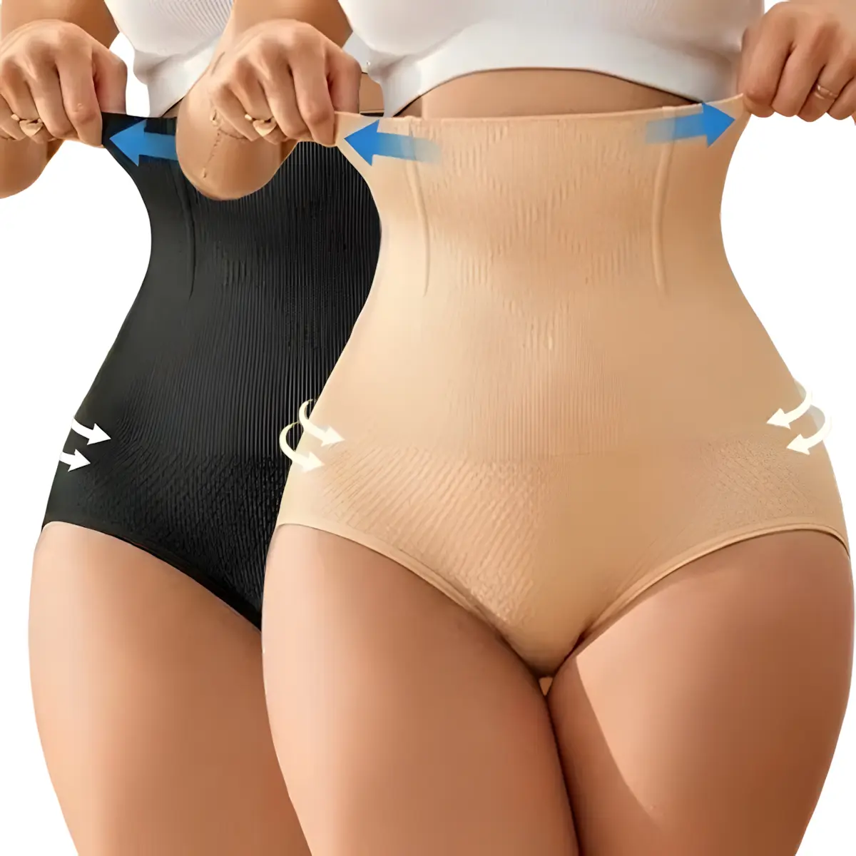 2/4PCS Women's High-Waisted Tummy Control Shapewear -  Seamless Knit Steel Boning Compression Underwear with Butt Lifting Design, 2Pcs Black+Nude, Fitted Shapewear