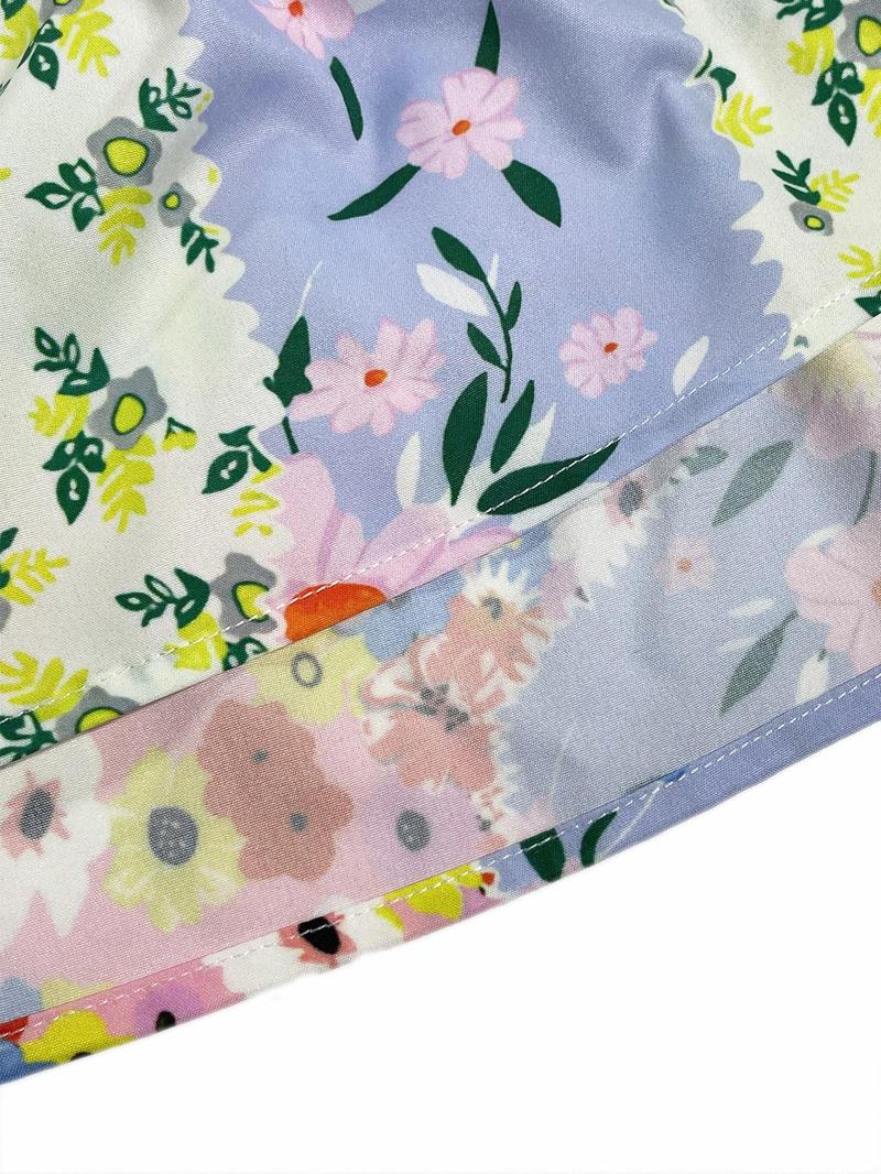 Women's Floral Print Backless Bow Tie Dress, Sleeveless Short Sundress, Casual Boho Chic, Boho Vacation, Fitted Summer Dress