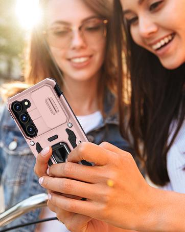 Case for Samsung Galaxy A16 5G with Slide Camera Cover+Screen Protector (1 Pack), Rotated Ring Kickstand Military Grade Shockproof Protective Cover-Black