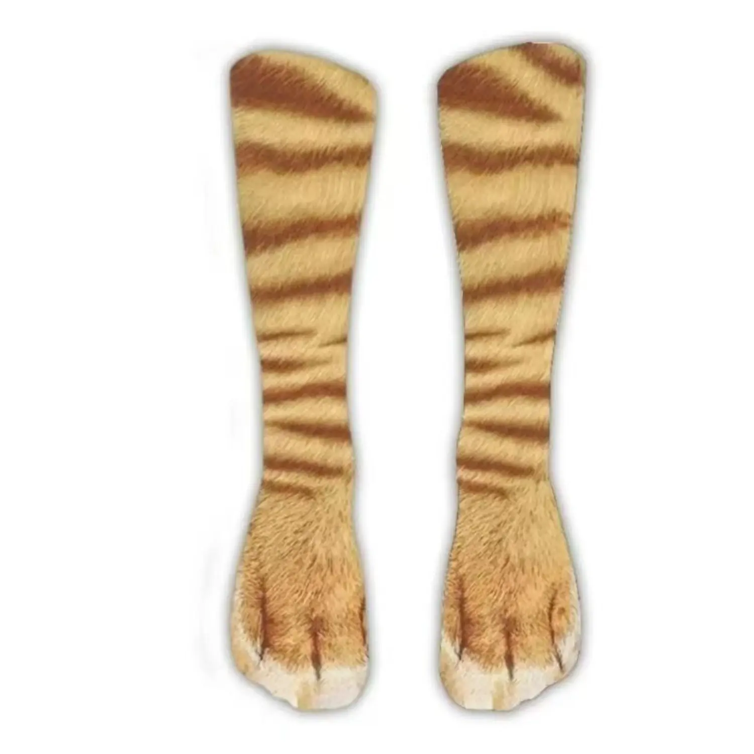 Unisex 3D Animal Paw Print Knee-High Socks - Realistic Tiger Cat Claw Sublimation Design, Funny Novelty Homewear, Halloween Gag Gift Costume Accessory, Paw Socks