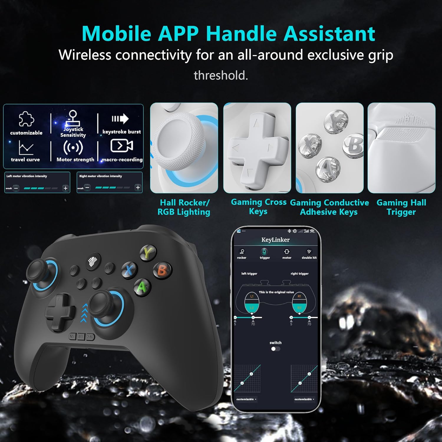 2.4G  PC/ Controller with RGB Lighting/Programming /Hall Joysticks/Hall Triggers/Vibrations,Three-Mode  Controller,Plug and Play Work for Windows PC, Android, , Steam,TV