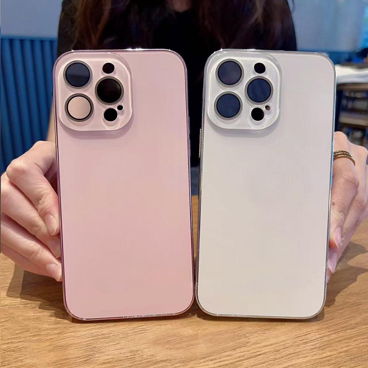 Luxury Plating Cute Case for iPhone 17 Pro Max 16 15 14 13 12 Full Lens Protection Electroplated Original Color Glossy Glass Back Cover for Girl Woman Christmas Gift Protector Pink Casing Shockproof High-Quality Mobile Phone Case