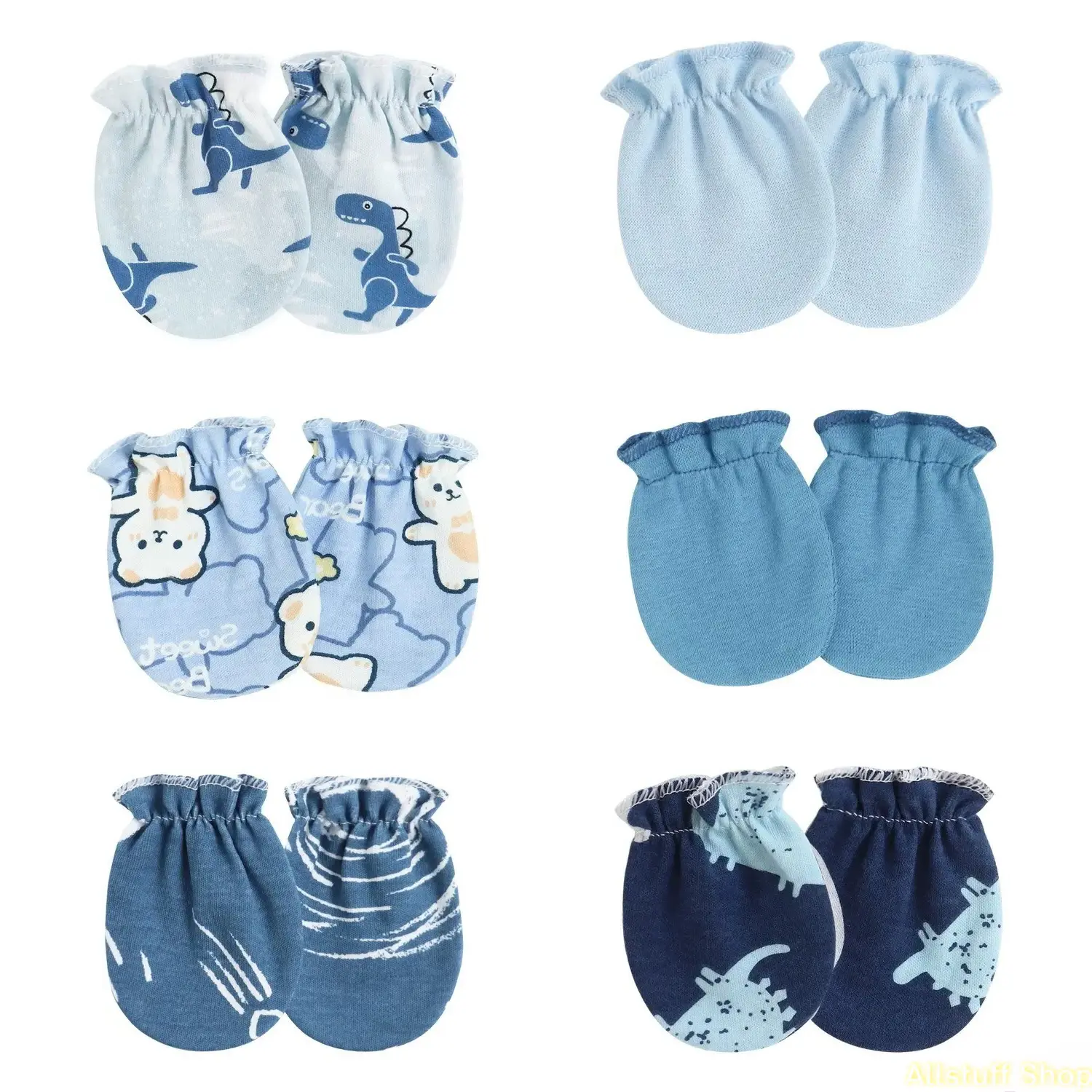 Anti-Scratch Baby Mittens, 6-Pairs for Newborns, Soft Synthetic with Adjustable Cuffs, Assorted Strawberries & Hearts Patterns, Newborn, Baby Showers