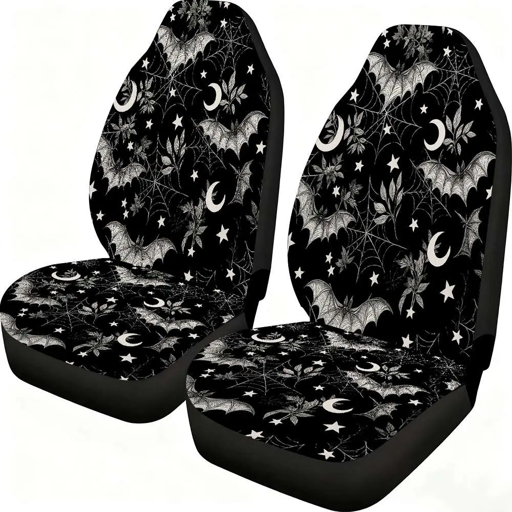 Set of 2 Moon And Star Bat Seat Covers Designed for Front Seats, Featuring a High Back Style Made from Polyester. Ideal for Cars, Suvs, And Trucks, These Additions Are Perfect for Women And Are Great for Christmas Eve And Halloween