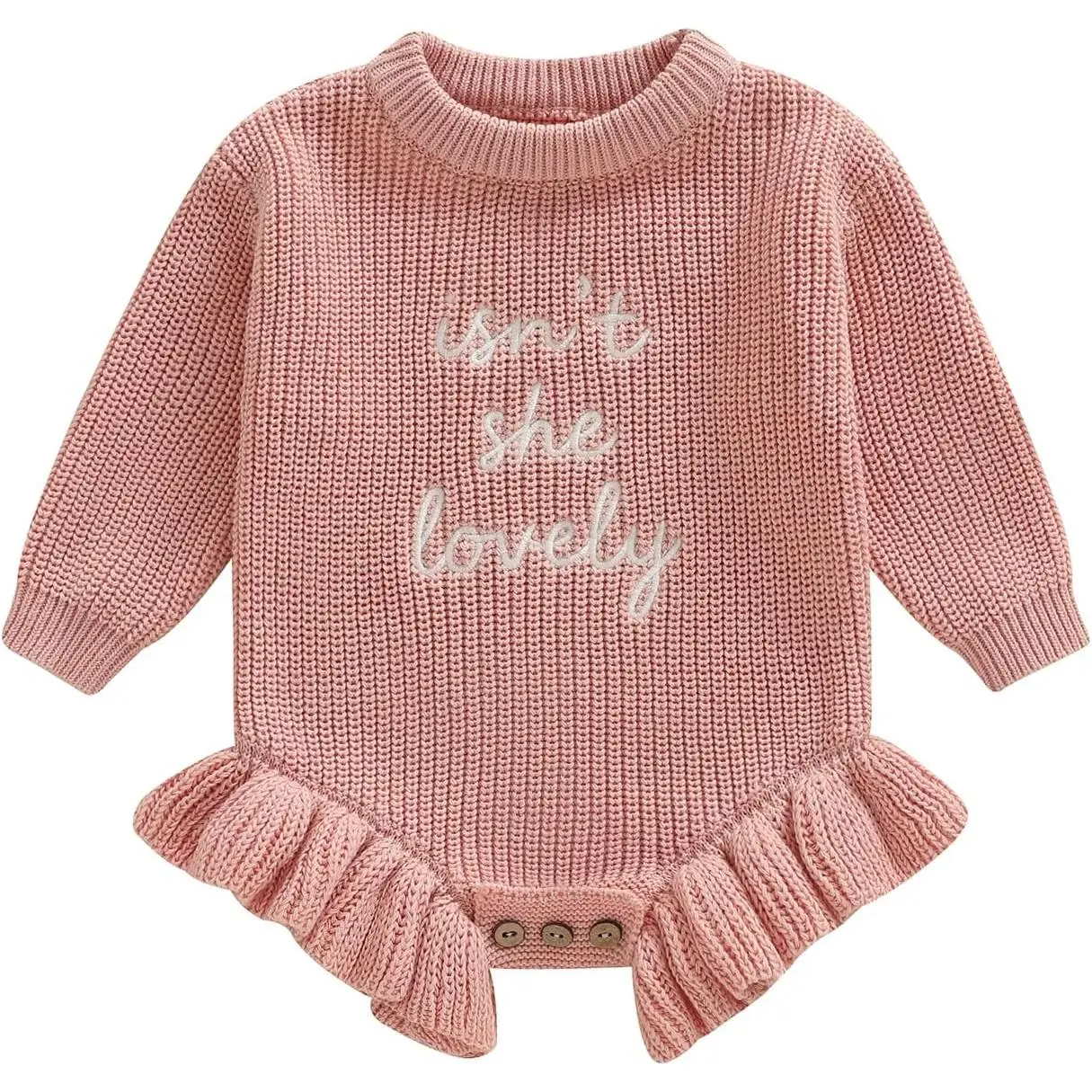 Baby Girl Sweater Romper Long Sleeve Letters Embroidery Ruffle Bodysuit Jumpsuit Newborn Winter Clothes