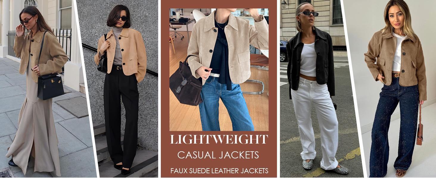 Imily Bela Womens Faux Suede Leather Jackets Casual Cropped Coats Vintage Button Down Shackets