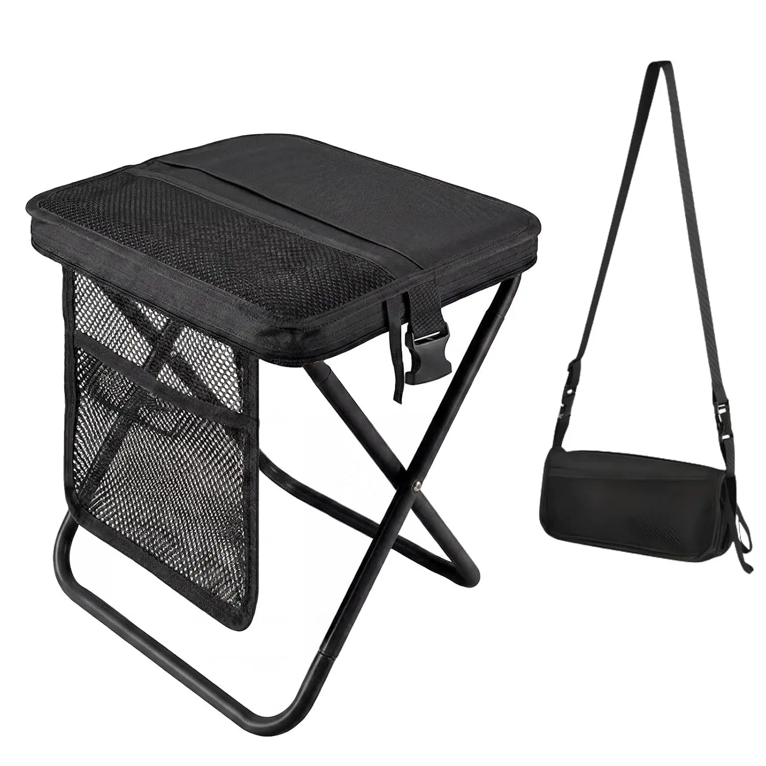 12" Portable Folding Stool, Collapsible Backpack Chair for Adults