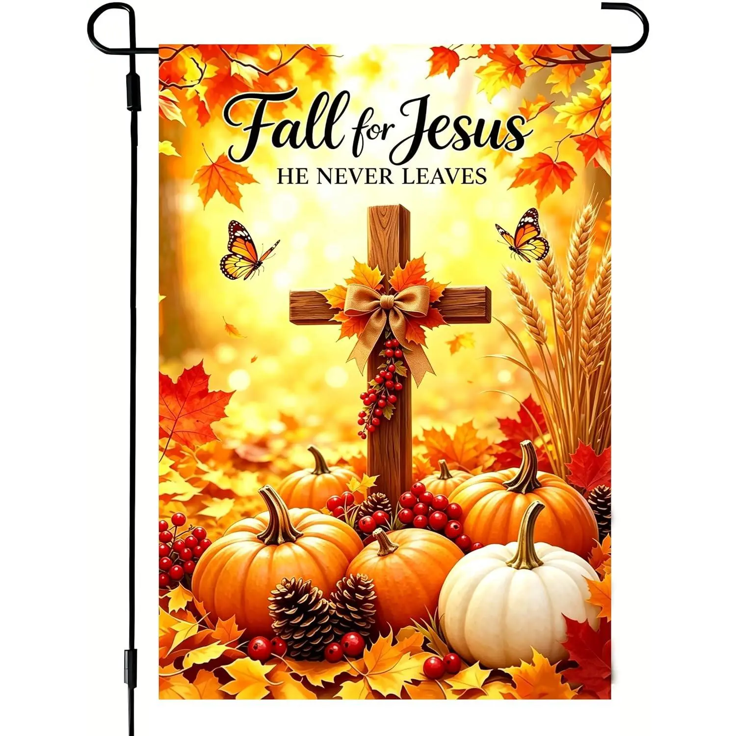 Fall Garden Yard Flags Outside Decor 12x18 Double Sided | Holiday Thanksgiving Fall for Jesus Pumpkin Cross Christian Outdoor Yard Decorations, Autumn Farmhouse Porch Garden Decor