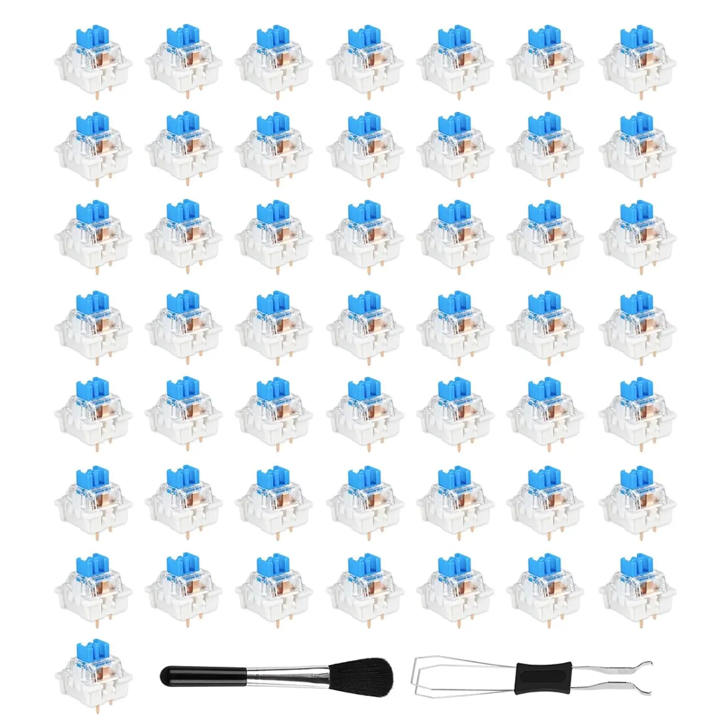 50 count Blue Keyboard Switches, Clickers for  Prints, 3 Pin Pre-Lubricated Clicky Key Switches, Complete DIY  Kit with  Puller & Brush for Mechanical Gaming Keyboards