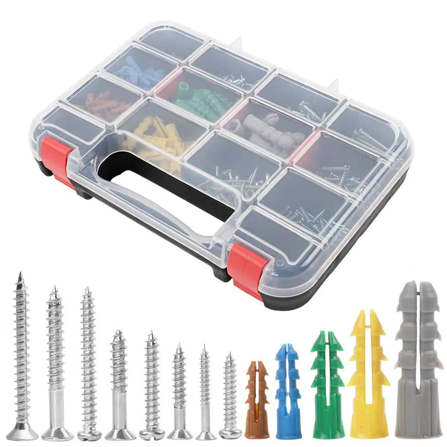 Plastic Drywall Wall Anchors Kit with Screws - 370 Count, 5 Different Size Anchors, Easily Removed for Lime, Chipboards, Gypsum-Carton-Boards