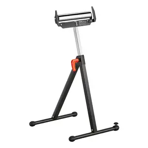 VEVOR Roller Stand, 250 lb Load Capacity, 27 in-43 in Adjustable Height, Folding Heavy Duty with Edge Guides 11.5 in Polished Steel Roller Head, for Table Saw Outfeed Woodworking Extension Support