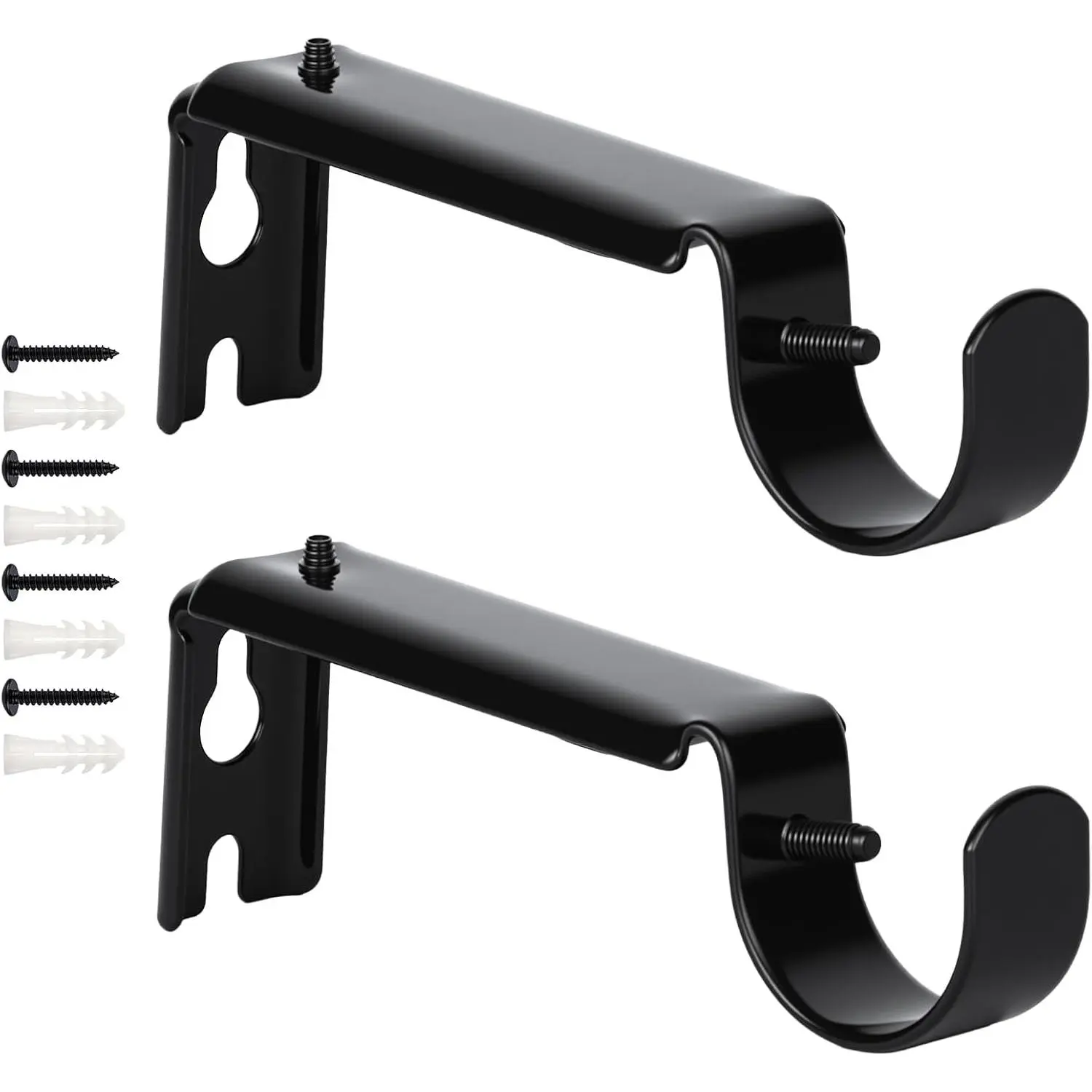Curtain Rod Bracket, Adjustable Curtain Rod Holders Brackets for Wall,Heavy Duty Curtain Hangers for 1 Inch Rods,2 Pack,Black