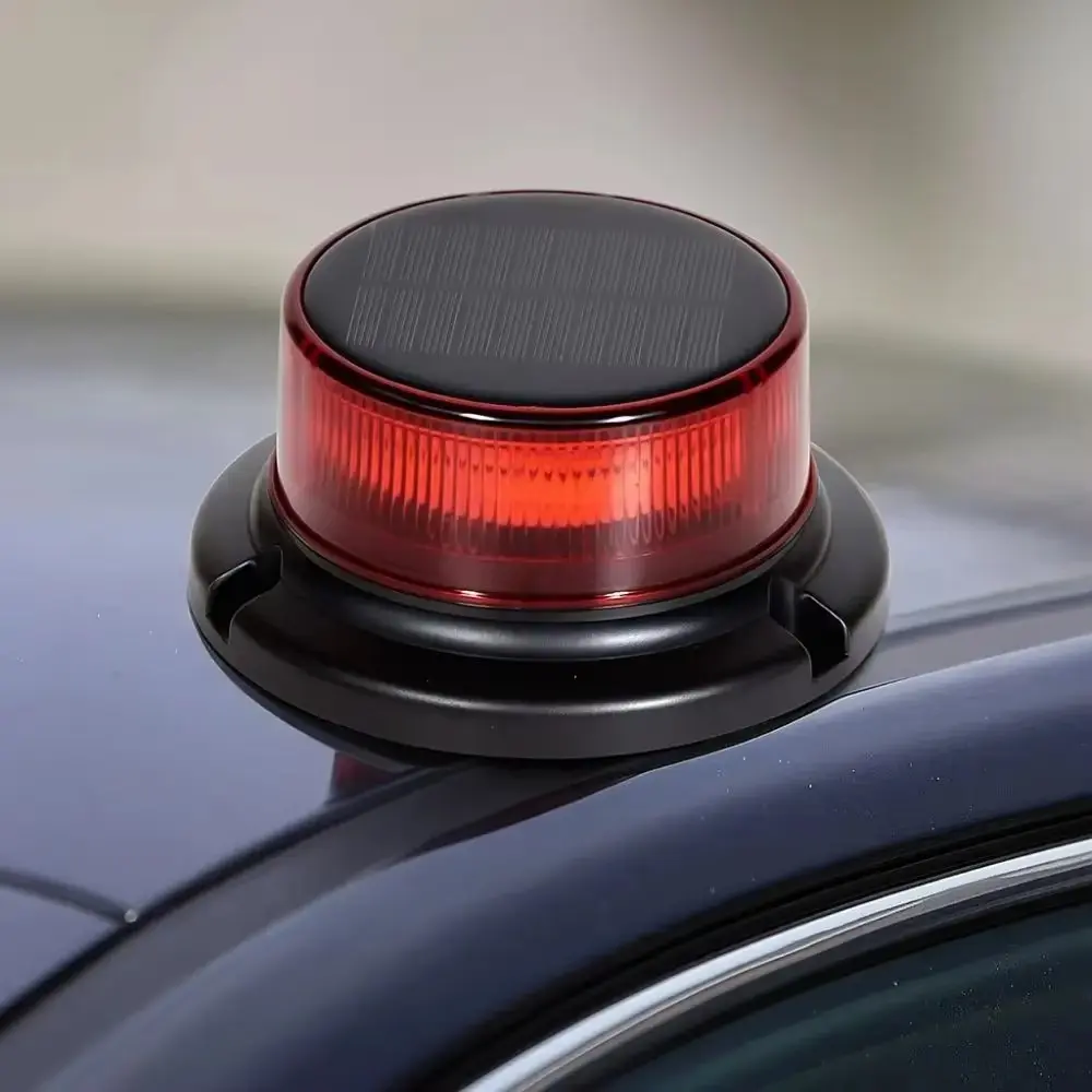 Solar LED Warning Strobe Light with Strong Magnetic Base, Waterproof Amber Flashing Beacon Light, Wireless Solar Emergency Hazard Light for Truck, Trailer, Construction Vehicle, Forklift