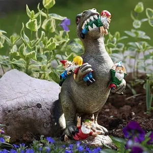 Dinosaur and Gnome Design Garden Ornament, Creative Cute Resin Craft for Home Garden Decor, Garden Gnome Statue, Garden Accessories #GLOBAL PICKS