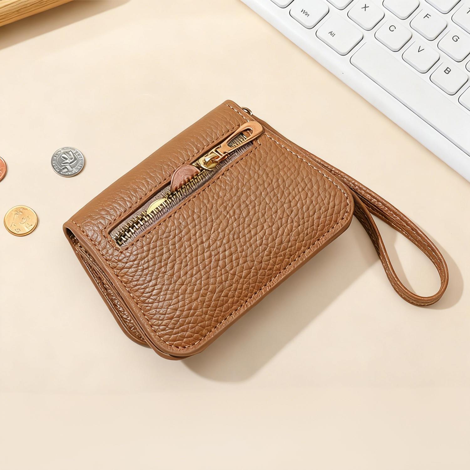 Womens Short Wallet RFID Blocking Small  Wrist Strap Wallets Woman Credit Card Holder Trifold Ladies Wallets with Coins Zipper Pocket,Christmas Gifts