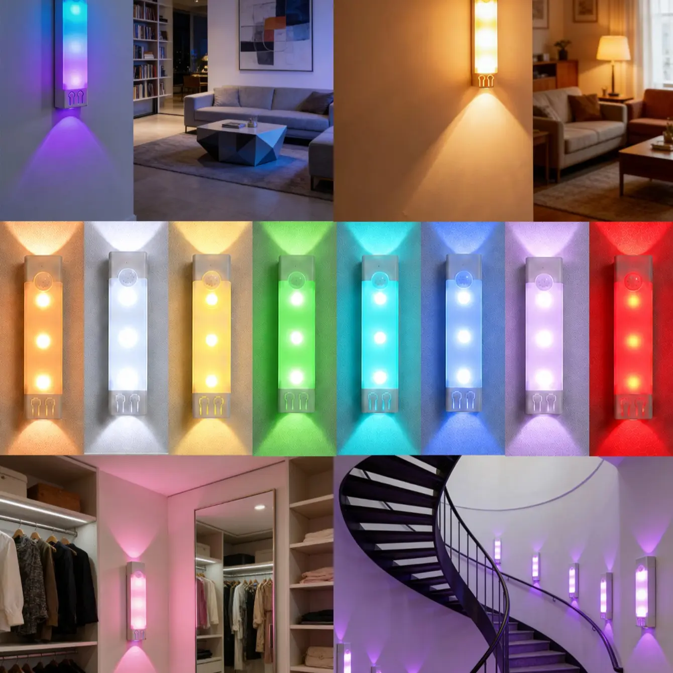 1pc Smart Sensor Night Light,Magnetic Wall Light For Bedroom Decorative Lighting,  RGB Multiple Adjustable Colors For Living Room,Hallway, Bedside, Stairs, Cabinets, Wardrobes, RV Interior Lighting Decor,Rechargeable Wall Lights,400mAh
