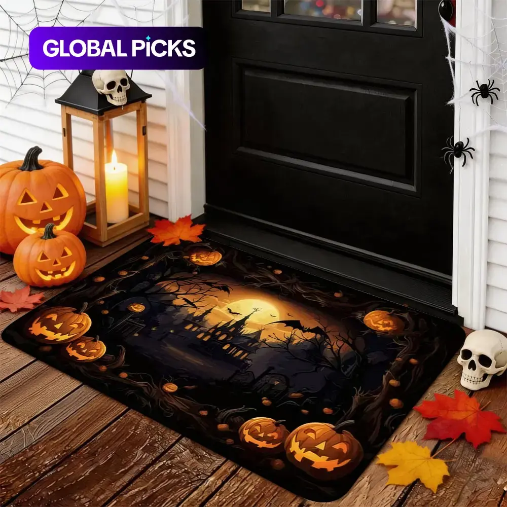 Door Mat Rug, Entrance Doormat, Halloween Entrance Mat, Pumpkin Bat Ghost Design, Non-Slip Low Profile, Kitchen Floor Mat, Party Decor, Home Decoration, front door indoor outdoor bathroom rugs, Boho Style Rug, Decorative Rugs #GLOBAL PICKS