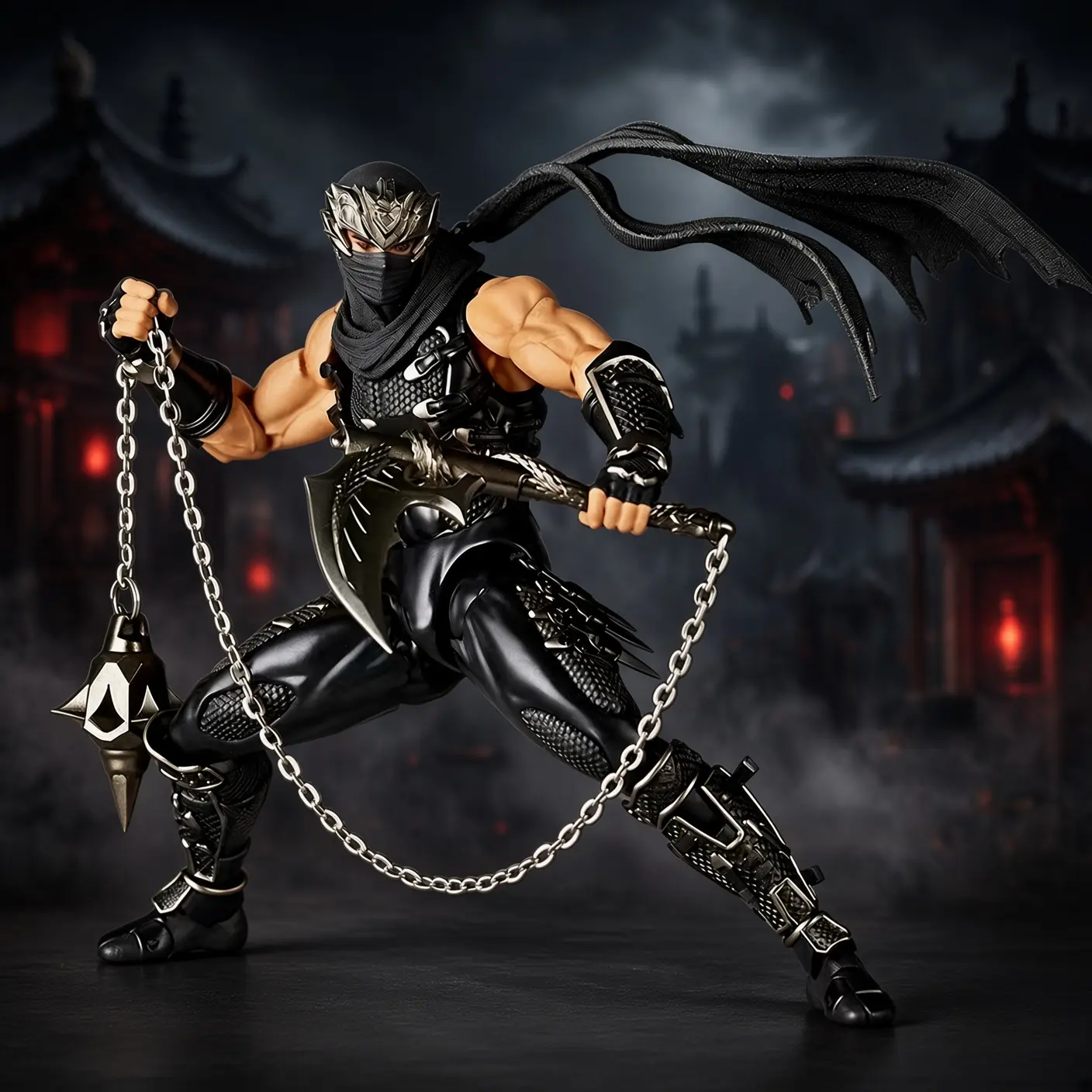 1/12 Scale Ninja Gaiden Ryu Hayabusa Action Figure, Articulated Ninja Warrior Collectible Model with Full Weapon Accessories for Gamer Collection & Desktop Display
