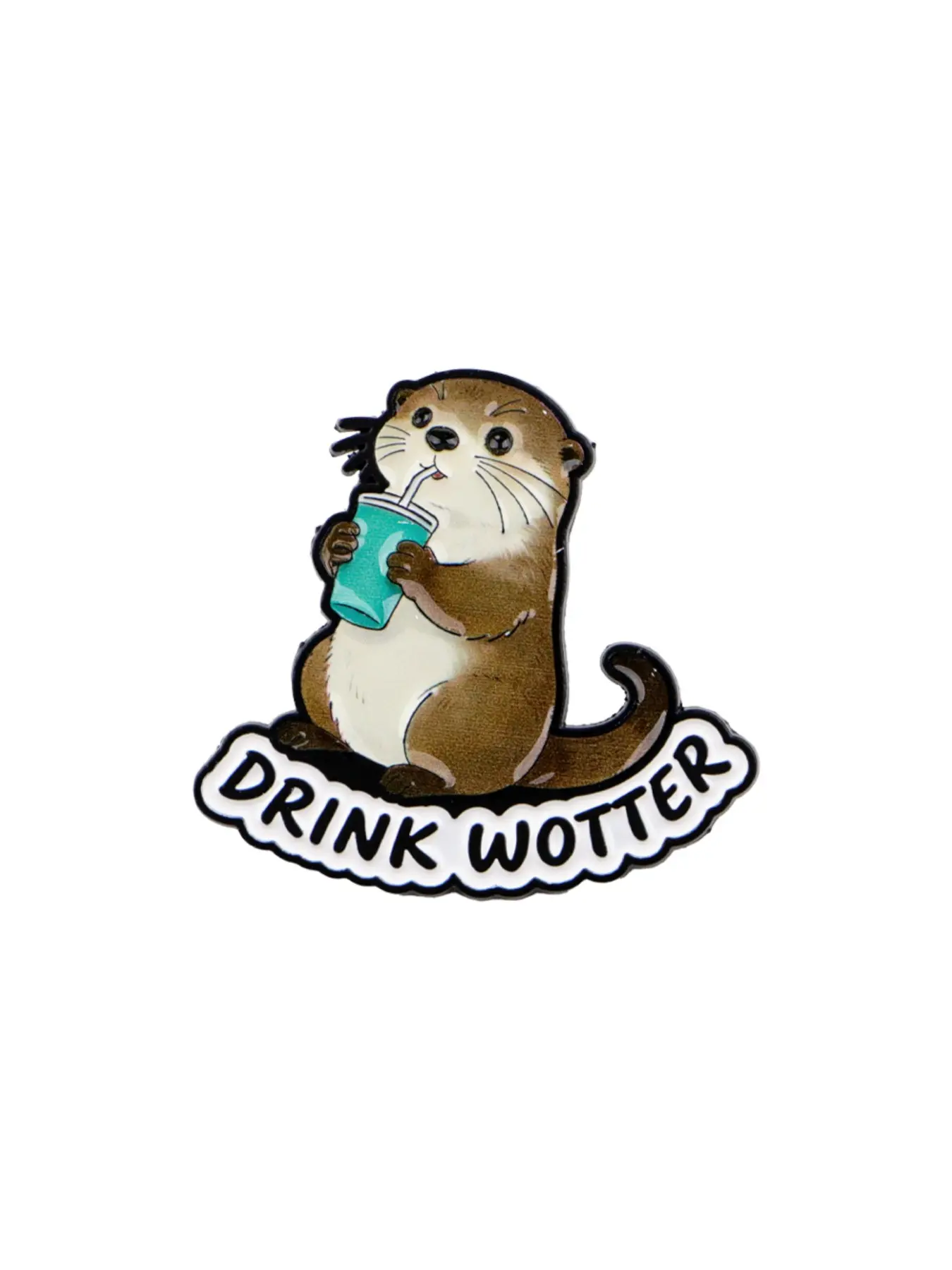 Drink Wotter Cute Otter Enamel Pin, Kawaii Brown Otter Holding Water Cup Lapel Brooch, Funny Slogan Badge Accessories for Backpack Jacket, Lovely Gift for Otter Lovers Girls, Metal Brooch