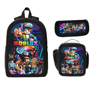 Roblox Print Backpack Set 3 Pieces with Backpack Lunch Box and Pencil Case for Kids School Boys and Girls Lightweight TK Backpack for Teenagers Trendy Tiktok School Bag Stylish Backpack for Teenagers Durable Bookbag for Students