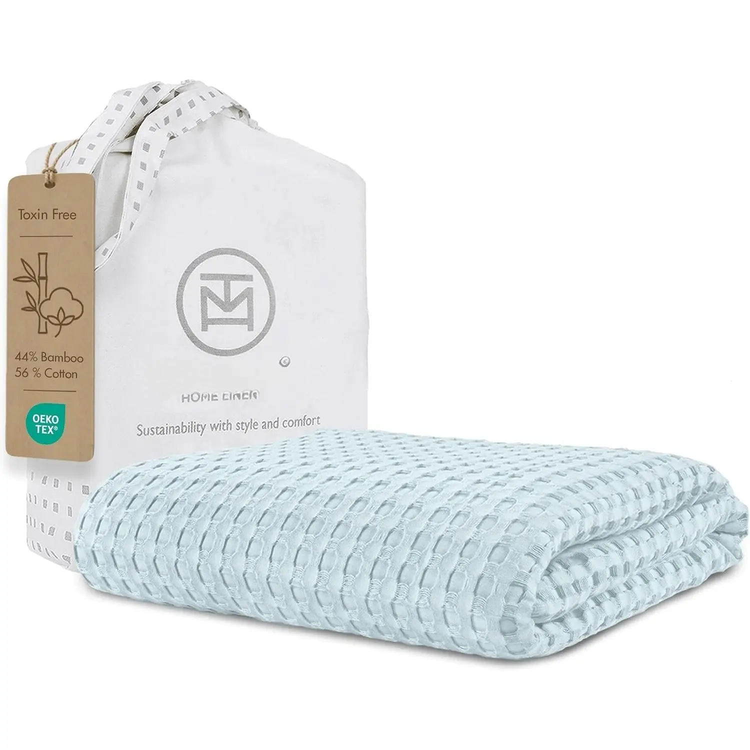 Cooling Waffle  Blanket |Made from Rayon Derived from |Breathable Swaddle Blankets for | 41 x 37 Inches|Ultra-Soft  Wrap for Boys & Girls|Registry Essential|Light Blue
