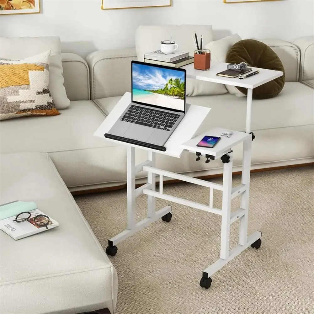 Small Standing Desk Adjustable Height, 32 Inc Mobile Portable Desk with Wheels, Stand Up Computer Rolling Table for Treadmill Walking Pad, Rolling Desks for Home Office School,Dark Walnut