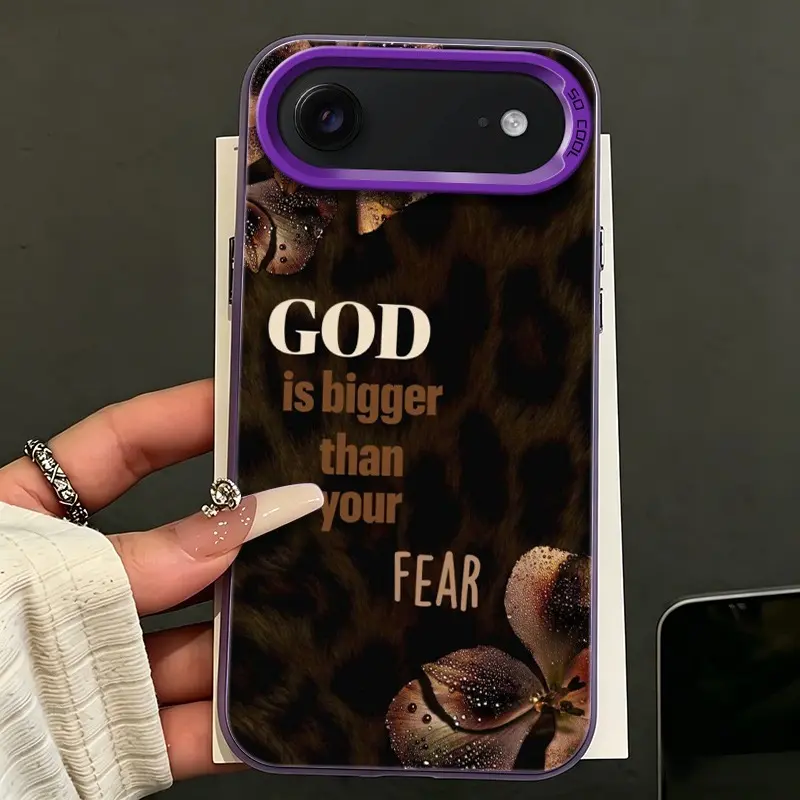 Leopard Print Inspirational Phone Case for iPhone 17/16/15/14/13/12 Series and Galaxy S25/S24/S23/S22 Series, IMD Printed TPU Cover with Butterfly Details, Dark Aesthetic Design & Contrast Frame