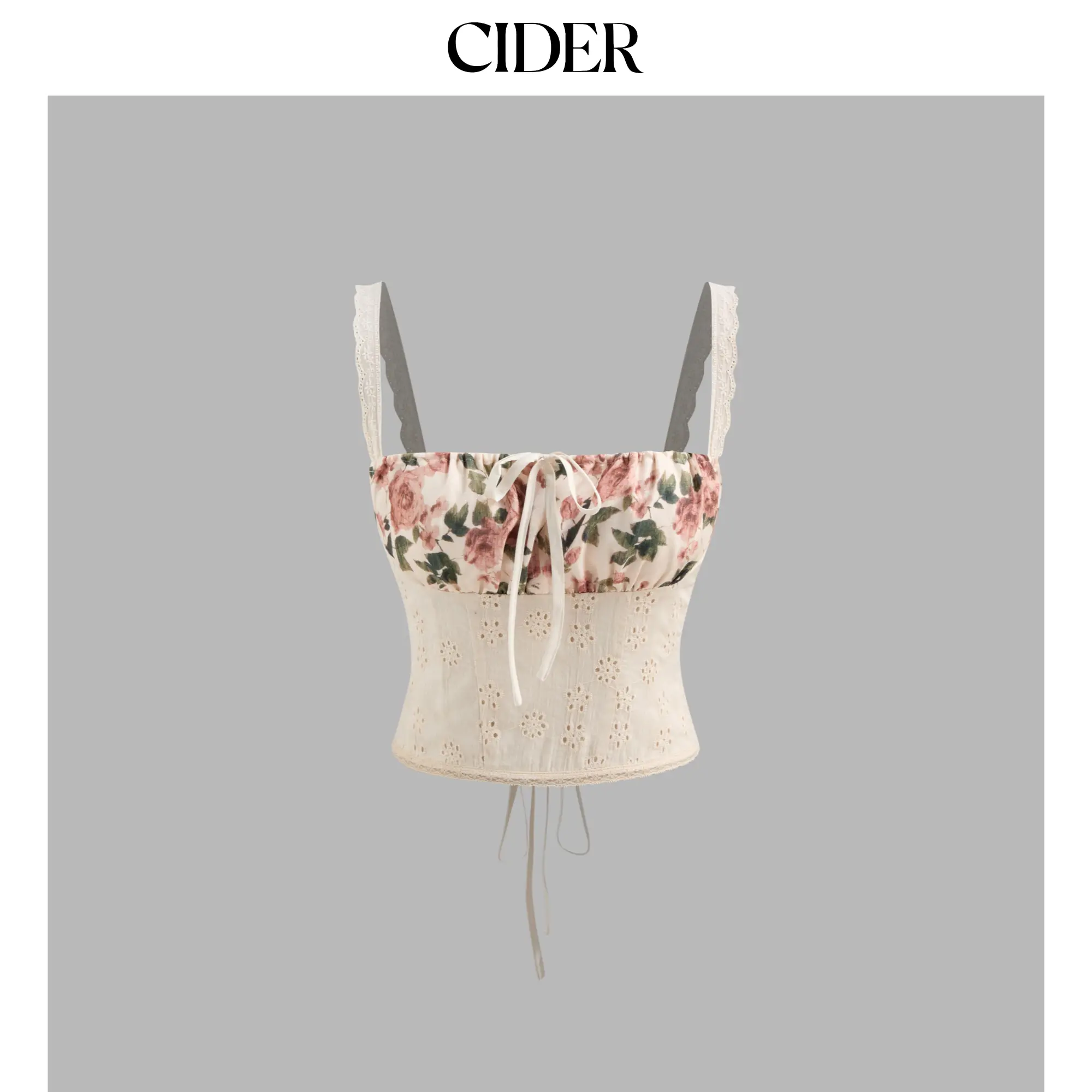 Cider [size 0-10] Square Neck Floral Broderie Anglaise Lace Up Knotted Cami Top SummerFinds
