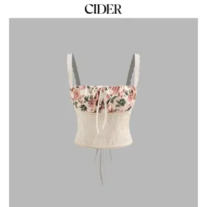 Cider [size 0-10] Square Neck Floral Broderie Anglaise Lace Up Knotted Cami Top Dealsforyou