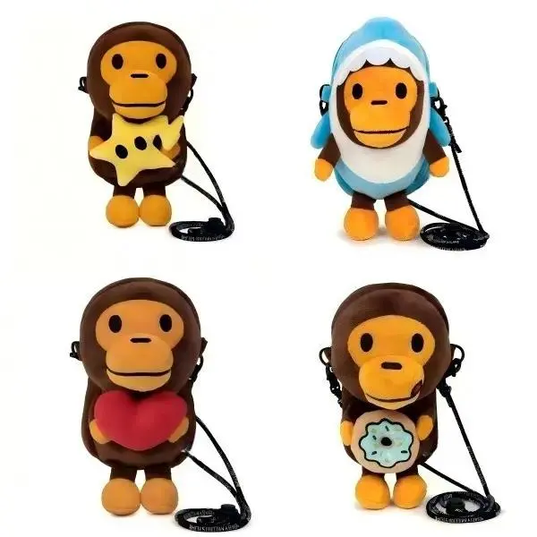 Cartoon Monkey Holding Donut Stuffed Plush Shoulder Bag - Cute Handbag, Funny Bag, Soft Fluffy Mini Crossbody Purse for Kids, Casual Phone Storage & Gift Item, Crossbody Bag