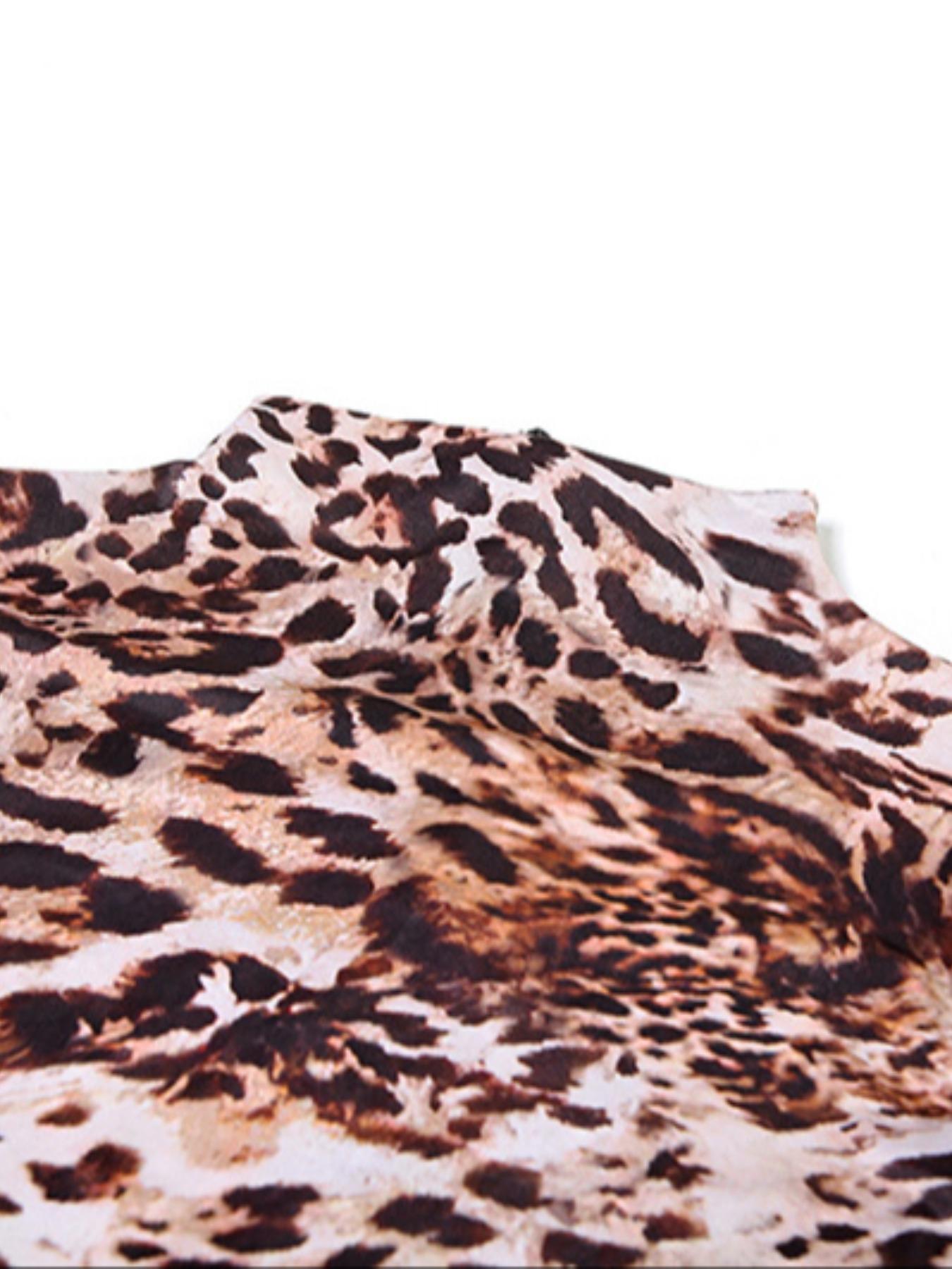 Women's Leopard Print Long Sleeve Romper, Casual Fashion Bodycon Romper for Daily Outdoor Wear, Women Clothes for Summer