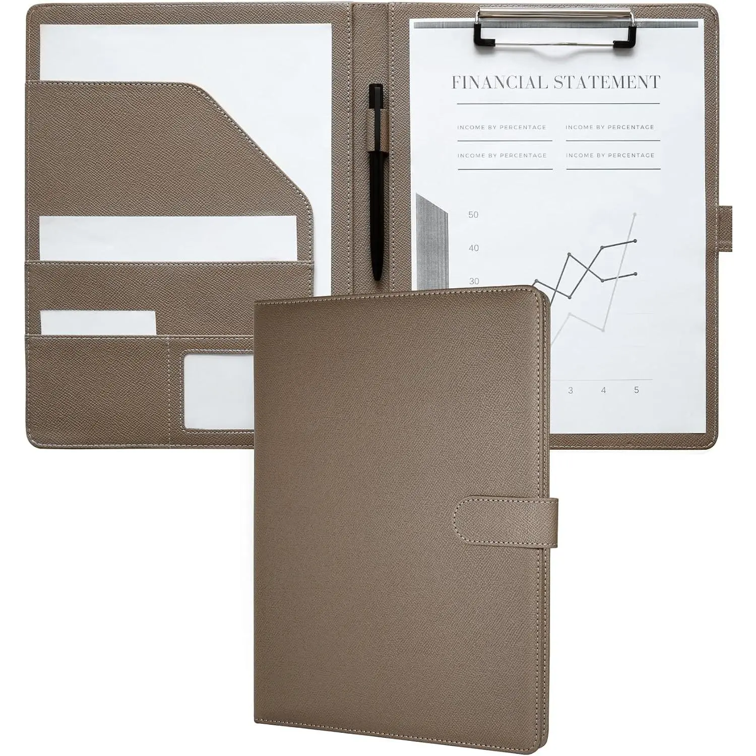 Zreal Faux Leather Padfolio Binder - A4 Size Document Holder, Legal Pad Slot, Clipboard Clip, Business Card Holder & Resume Folder for Professionals (Taupe)