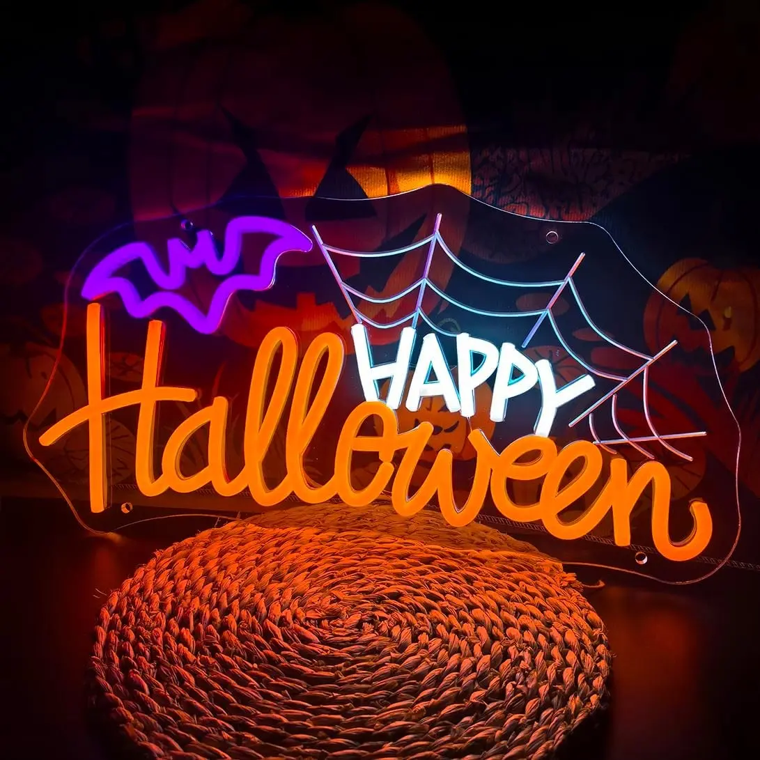 Halloween Neon Light Wall Decor, USB Powered LED Sign, Adjustable Spider Web Glow, Window, Home Bar, Party, Horror House Decoration, Holiday Gift