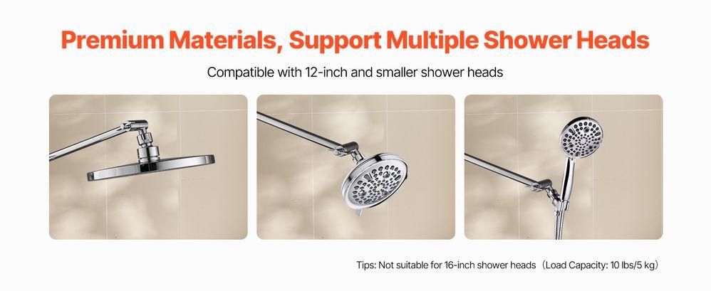 VEVOR Shower Head Extension Arm Extender 11 in Adjustable Angle Height G1/2 Universal VEVOR Shower Head Extension Arm Extender 11 in Adjustable Angle Height G1/2 Universal
