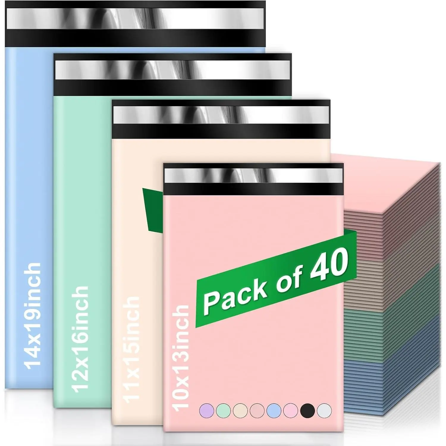Multi Size Poly Mailers Variety Pack(10 Each: 14x19,12x16,11x15,10x13), 40Pack Assorted Size Shipping Bags, Self-Seal Polymailers, Packaging Bags for Shipping