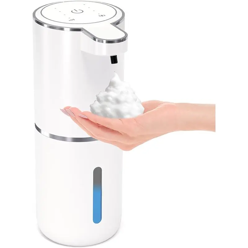 12.8oz Rechargeable Touchless Foaming Soap Dispenser, No Drill Wall Mount Automatic Soap Pump, Hands-Free Hygiene Gadget for Toddlers, Modern White Dispenser for Bathroom Kitchen Dish & Hand Soap