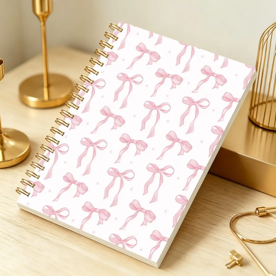 Bow Journal Notebook, Lay Flat Notebook, School Diary, Work Notes, 8.27x5.83 Inches, 100 Pages, Durable Binding, Compact Design, Cute Diary Book