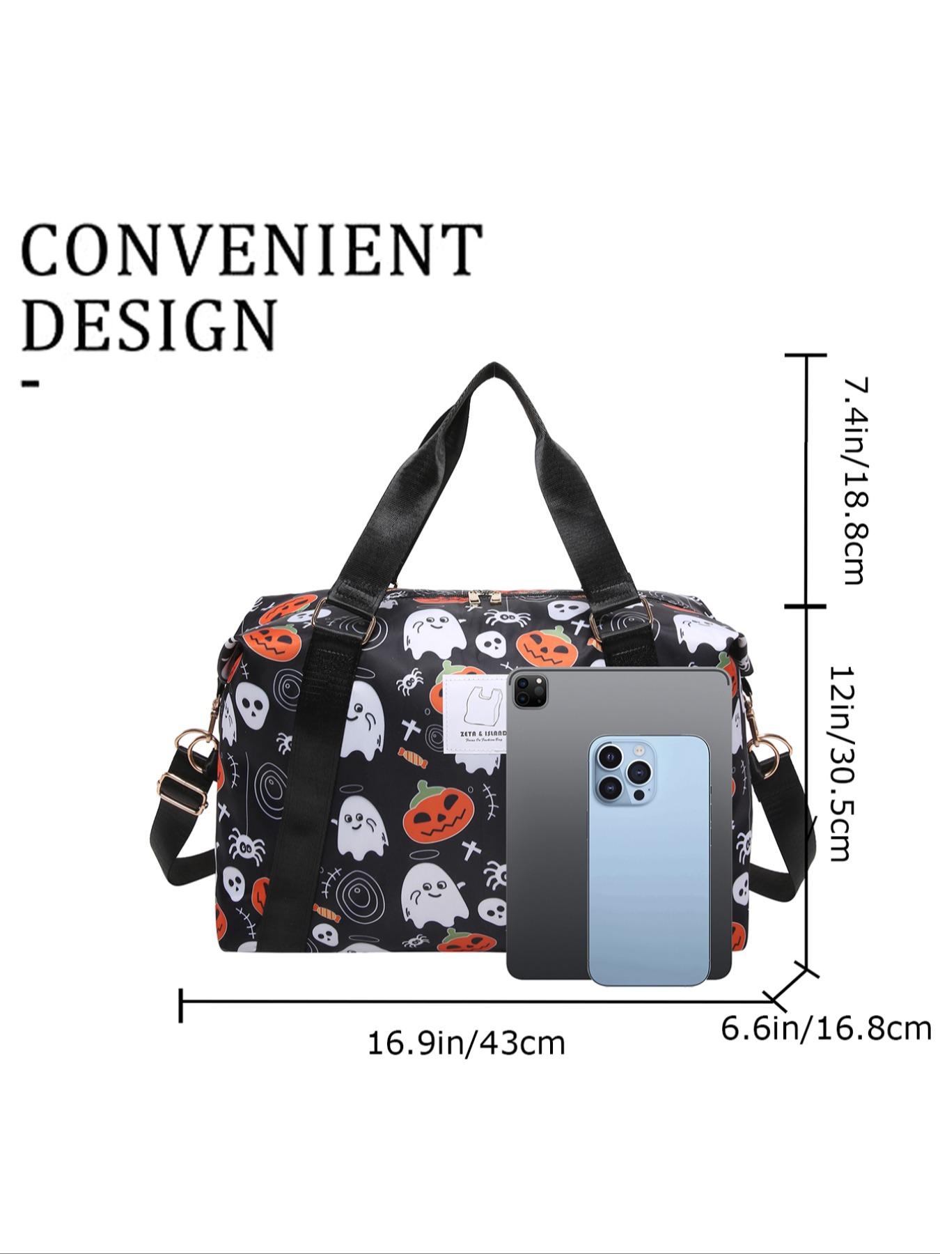 Halloween Themed Duffel Bag, Large Capacity Travel Bag with Waterproof Pocket & Shoe Compartment, Portable Travel Bag for Travel Sports Fitness Tourism