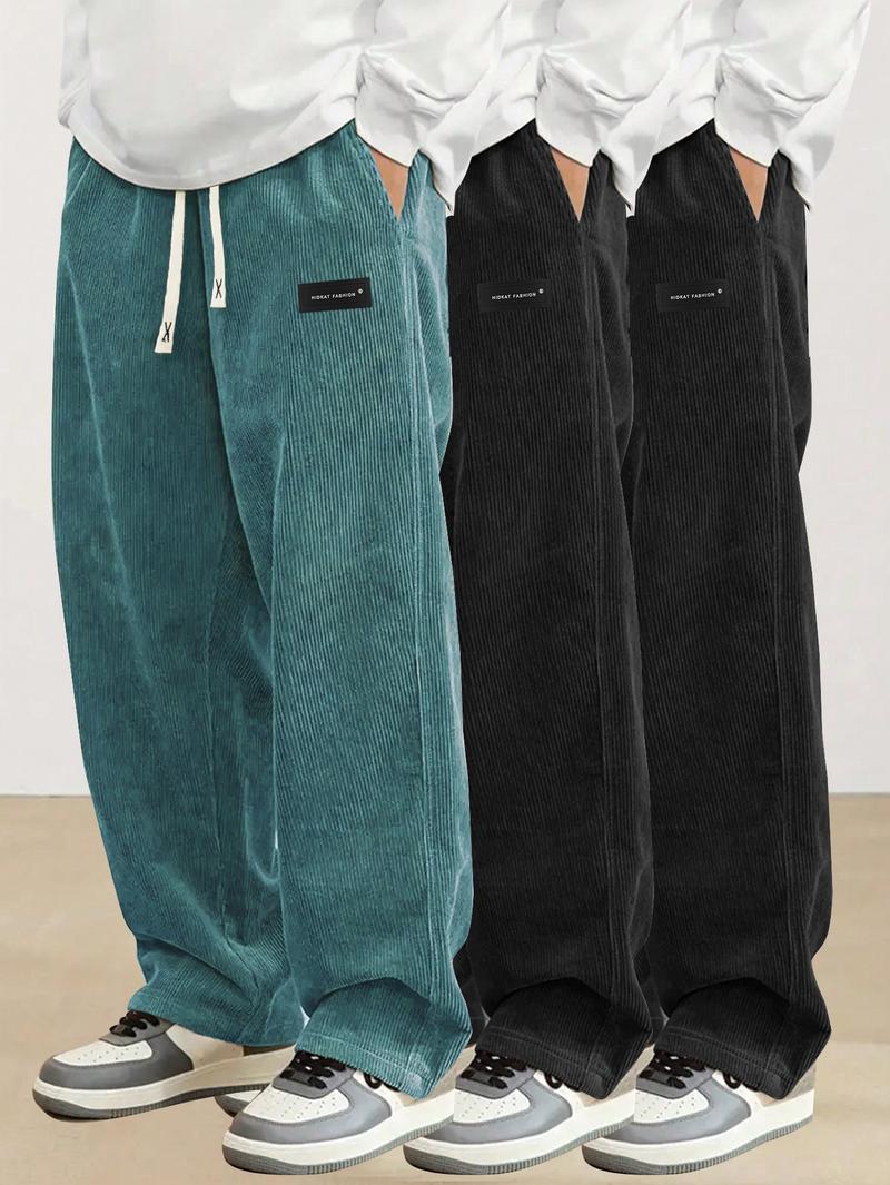 Men's 3-Pack Everyday Corduroy Joggers - Couples Matching Design, Elastic Drawstring Waist Pockets Straight-Leg Pants