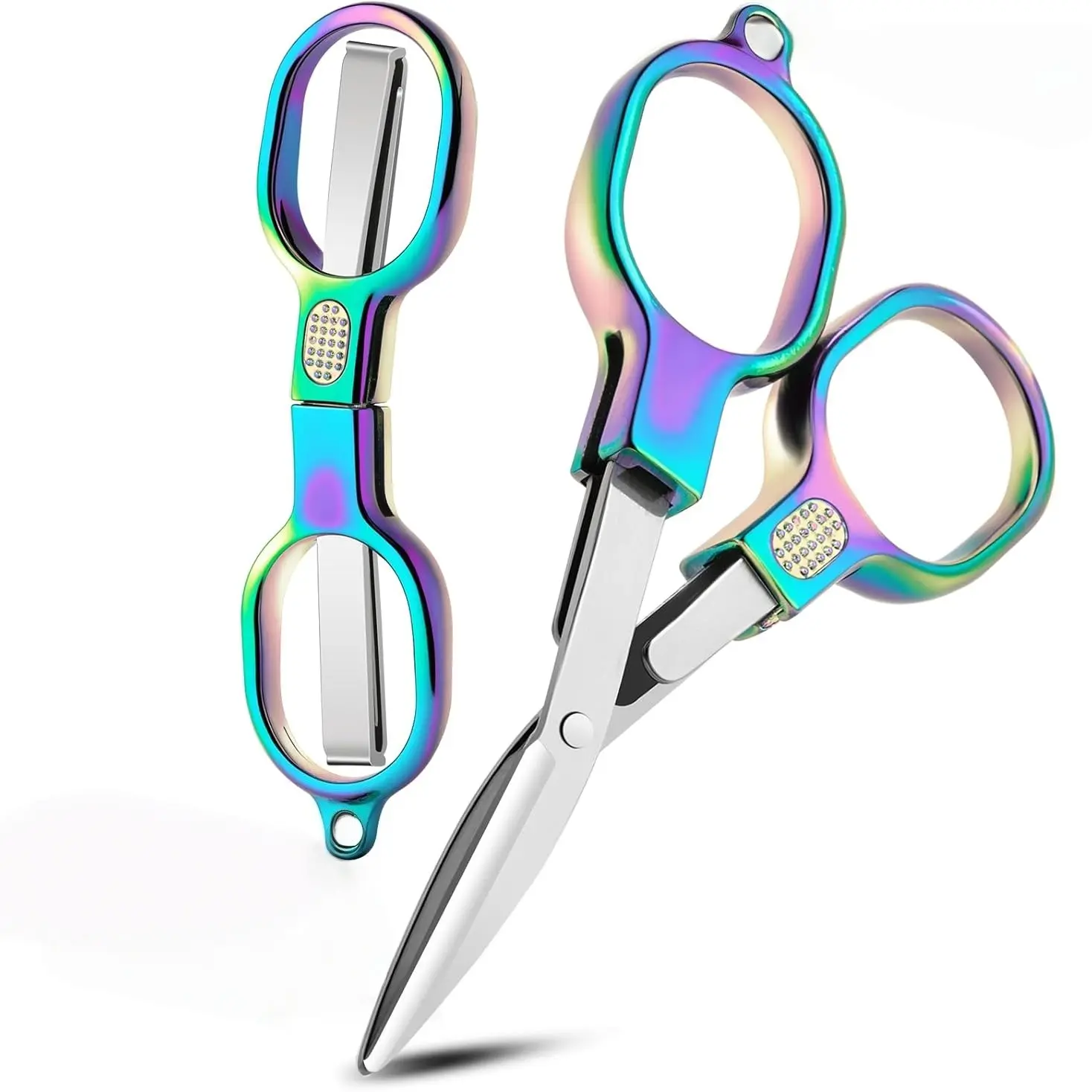2 Pcs Folding Stainless Steel Portable Mini Travel Scissors, Safety Foldable Pocket Badge Small Scissors All Purpose for Travel, Home, Office, Craft, Sewing, Nurse Accessories